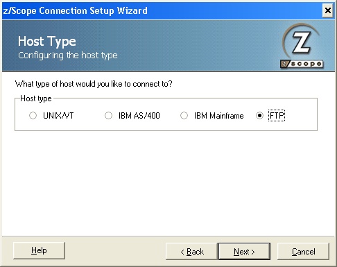TN3270 TN5250 VT Terminal Emulation z/Scope FTP Connection Setup Wizard Host Type