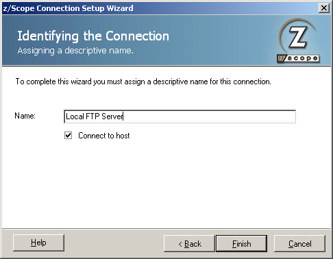 TN3270 TN5250 VT Terminal Emulation z/Scope FTP Connection Setup Wizard Name