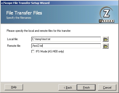 TN3270 TN5250 VT Terminal Emulation z/Scope File Transfer Wizard FTP File Name