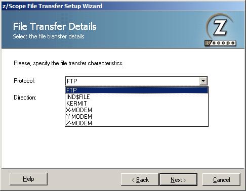 TN3270 TN5250 VT Terminal Emulation z/Scope File Transfer Wizard Details FTP