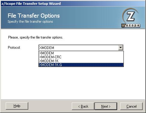 TN3270 TN5250 VT Terminal Emulation z/Scope File Transfer Wizard Welcome KERMIT Options CRC 1K G