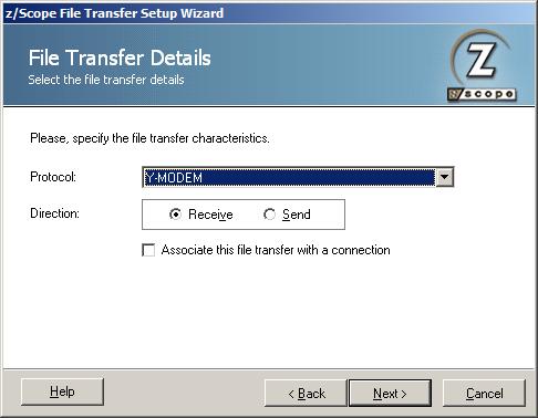 TN3270 TN5250 VT Terminal Emulation z/Scope File Transfer Wizard Welcome Y-MODEM Receive Send Associate