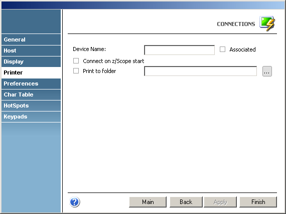 Terminal Emulation z/Scope TN3270 IBM Mainframe Printer Device Name Associated Connect Folder