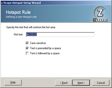 TN3270 TN5250 VT Terminal Emulation z/Scope HotSpot Wizard Rule Text Hot Area