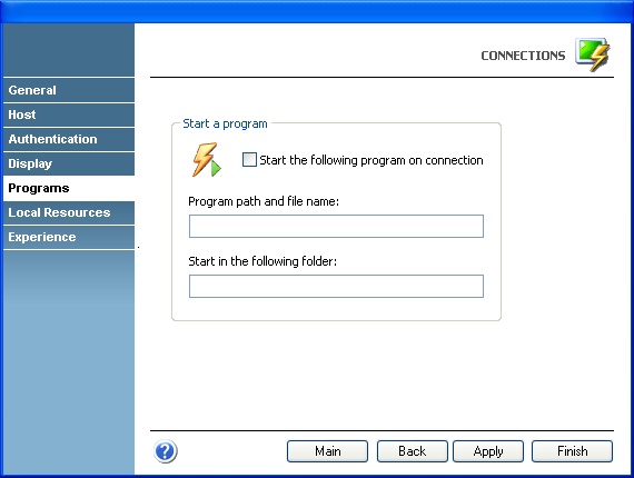 Terminal Emulation z/Scope RD Remote Desktop Start Program Connection Path File Name Folder