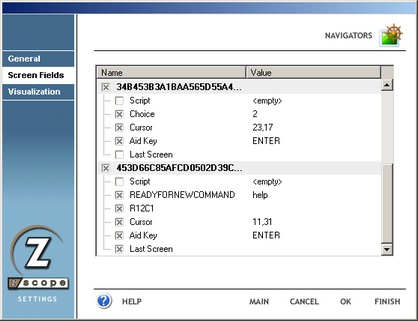 TN3270 IBM Mainframe TN5250 AS400 VT UNIX Telnet Terminal Emulation z/Scope Navigator Edit Screen Fields Name Value Cursor Choice Aid Key
