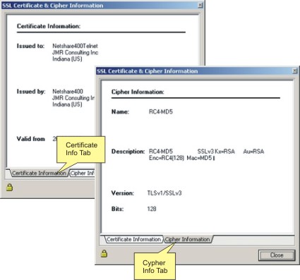 TN3270 TN5250 VT Terminal Emulation z/Scope SSL Certifiate and Cipher Information