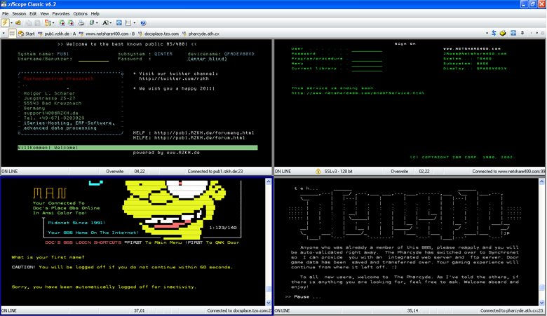 TN3270 IBM Mainframe TN5250 AS400 VT UNIX Telnet Terminal Emulation z/Scope Tiled View Example Screen