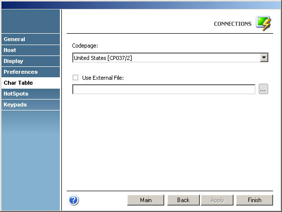 TN3270 TN5250 VT Terminal Emulation z/Scope External Character Table Connections