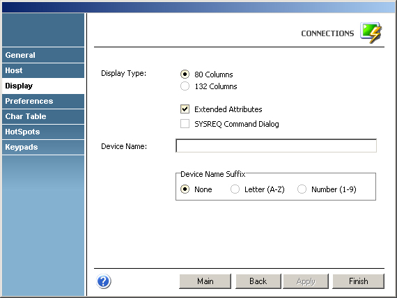 Terminal Emulation z/Scope TN3270 IBM Mainframe AS400 TN5250 Display Type Columns Extended Attributes SYSREQ Command Device Name Suffix