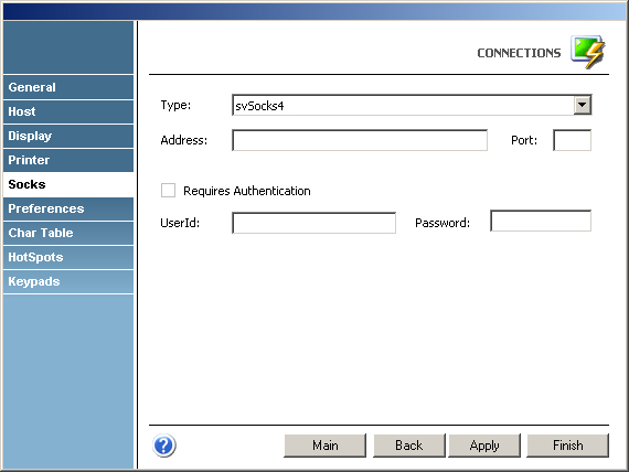 Terminal Emulation z/Scope TN3270 IBM Mainframe AS400 TN5250 Socks Type Address Port Authentication UserID Password