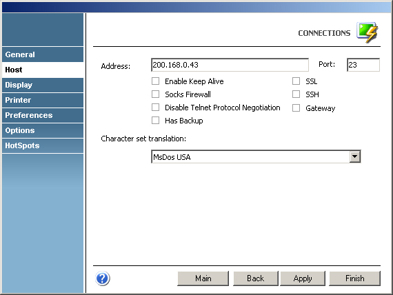 Terminal Emulation z/Scope VT unix VT Telnet Connction Address Port Keep Alive SSL SSH Socks Firewall Telnet Protocol Negotiation Gateway Backup Character Set Translation MsDos