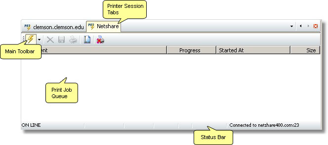 TN3270 TN5250 VT Terminal Emulation z/Scope Telnet Workspace Printer Session Panel Tabs Main Toolbar Job Queue Status Bar