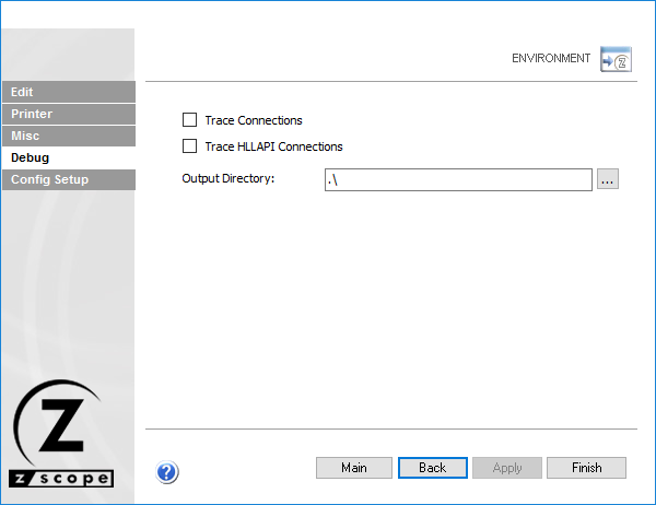 Web-based HTML5 TN3270 TN5250 VT100 Terminal Emulation Settings Environment Debug Connections HLLAPI Output Directory