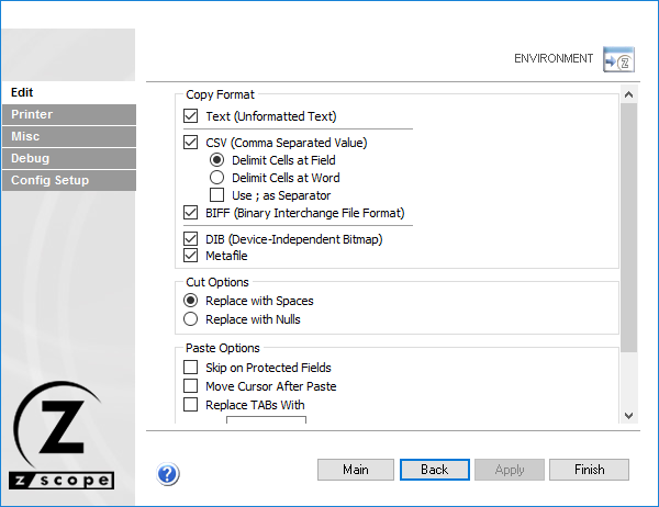 Web-based HTML5 TN3270 TN5250 VT100 Terminal Emulation Settings Environment Edit Clipboard Clip Format CSV BIFF DIB Metafile Cut Paste