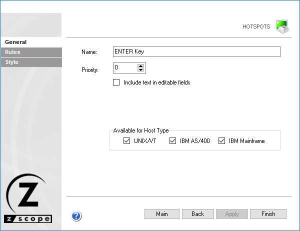 Web-based HTML5 TN3270 TN5250 VT100 Terminal Emulation Settings HotSpots General Name Host Type