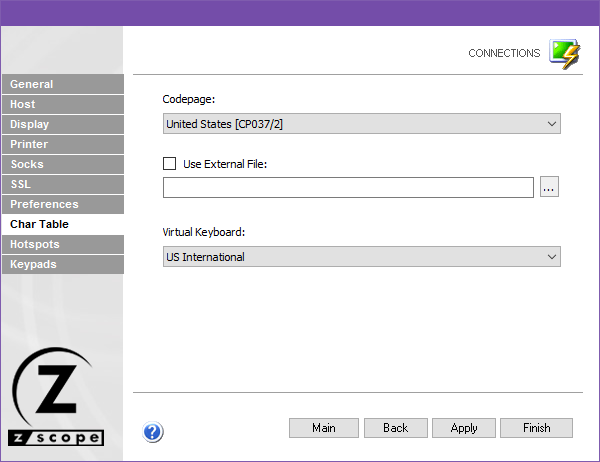 Web-based HTML5 TN3270 TN5250 VT100 Terminal Emulation External Character Table Settings Codepage File Virtual Keyboard