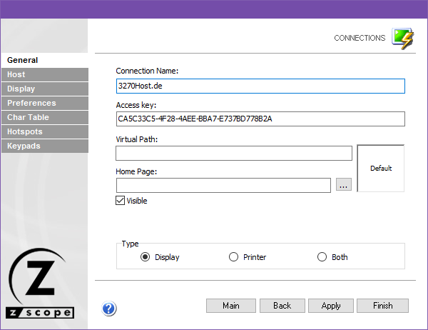 Web-based HTML5 TN3270 TN5250 Terminal Emulation Settings Name Description Type