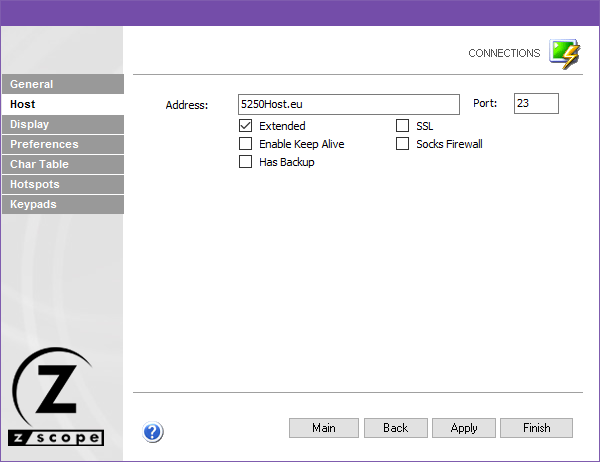 Web-based HTML5 TN3270 TN5250 Terminal Emulation Settings Host Address Extended Enable Keep Alive Backup SSL Socks Firewall