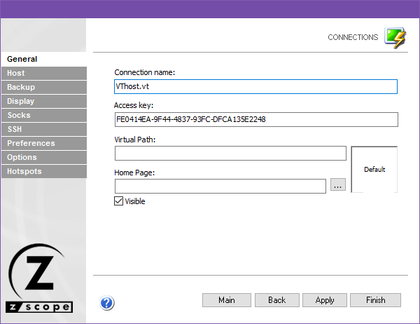 Web-based HTML5 VT100 Unix Telnet Terminal Emulation Settings General Name Description