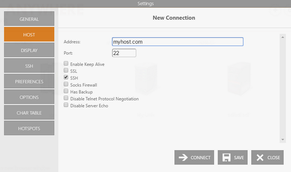 Web-based HTML5 Terminal Emulation VT100 UNIX Telnet Connection SSH Address Port Settings