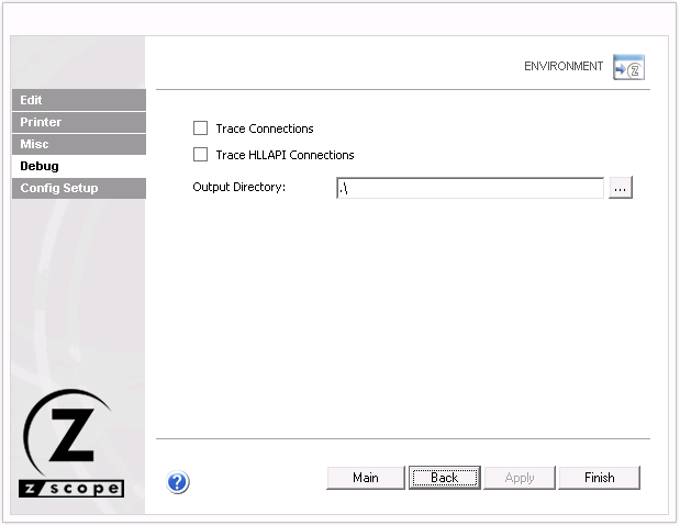 Web-based HTML5 TN3270 TN5250 VT100 Terminal Emulation Settings Environment Debug Connections HLLAPI Output Directory