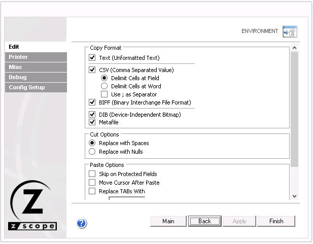 Web-based HTML5 TN3270 TN5250 VT100 Terminal Emulation Settings Environment Edit Clipboard Clip Format CSV BIFF DIB Metafile Cut Paste