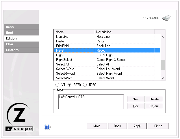 Web-based HTML5 TN3270 IBM Mainframe TN5250 IBM AS/400 VT UNIX Terminal Emulation Settings Keyboard Edition Name Description Protocol Map