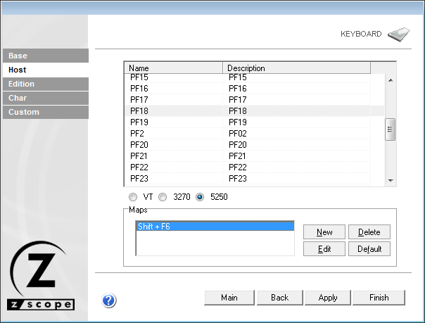 Web-based HTML5 TN3270 IBM Mainframe TN5250 IBM AS/400 VT UNIX Terminal Emulation Settings Keyboard Host Name Description Map protocol