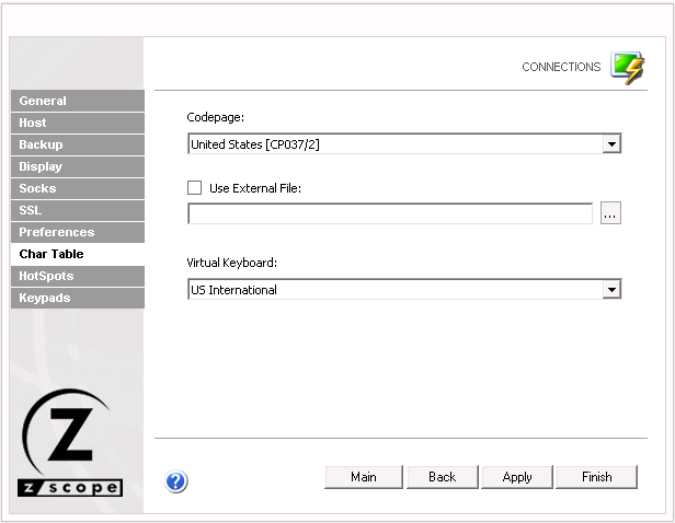 Web-based HTML5 TN3270 TN5250 VT100 Terminal Emulation External Character Table Settings Codepage File Virtual Keyboard