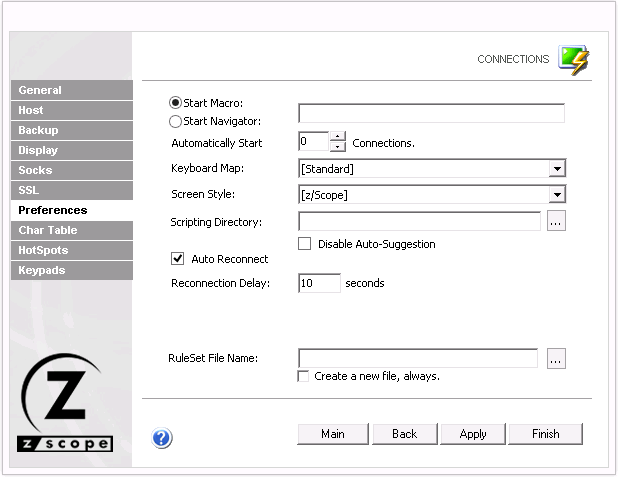 Web-based HTML5 TN3270 TN5250 Terminal Emulation Settings Prefereces Macro Navigator Automatically Start Keyboard Map Screen Style Scripting Directory Auto Reconnect Delay