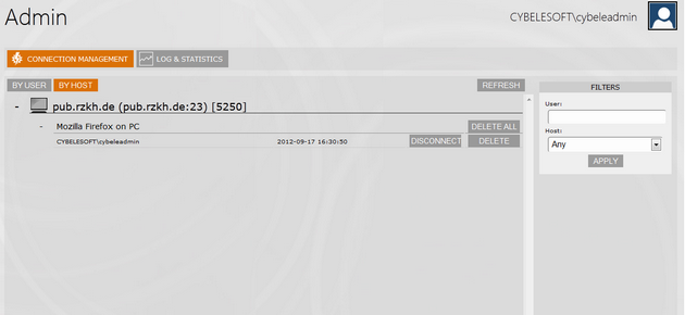 Web-based HTML5 TN3270 TN5250 VT100 Terminal Emulation Connections Management by Host