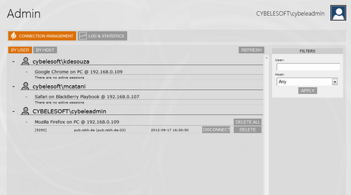 Web-based HTML5 TN3270 TN5250 VT100 Terminal Emulation Connections Management by User