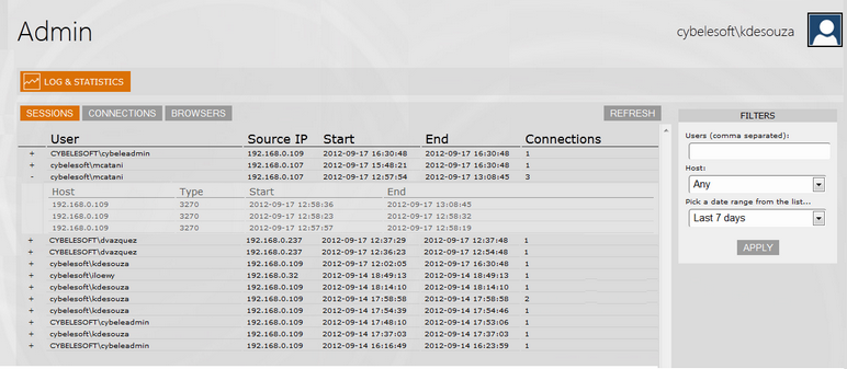 Web-based HTML5 TN3270 TN5250 VT100 Terminal Emulation Log Statistics Sessions