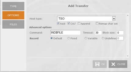 Web-based HTML5 TN3270 TN5250 VT100 Terminal Emulation File Transfer Manager Queue IND$FILE Options Host Type ASCII CRLF Append Command Timeout Block Size Record