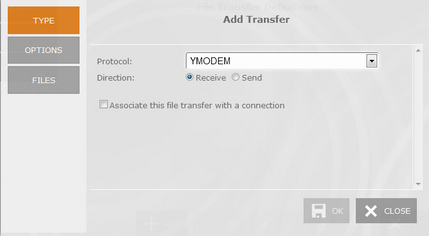Web-based HTML5 TN3270 TN5250 VT100 Terminal Emulation File Transfer Manager Queue YMODEM Type Protocol Direction Associate with Connection