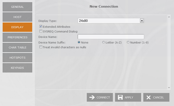 Web-based HTML5 Terminal Emulation TN5250 AS/400 Connection Display Extended Attributes SYSREQ Command Dialog Device Name Suffix Invalid Characters Null