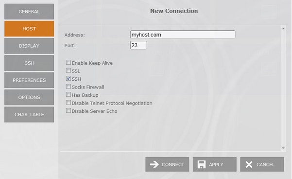 Web-based HTML5 Terminal Emulation VT100 UNIX Telnet Connection SSH Address Port Settings