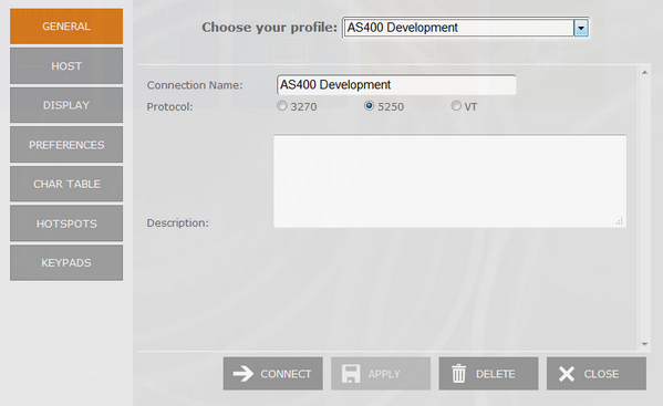 Web-based HTML5 TN3270 IBM Mainframe TN5250 IBM AS/400 VT UNIX Telnet Terminal Emulation Connection Settings