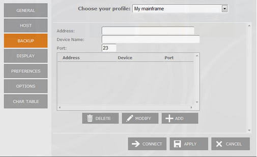 Web-based HTML5 TN3270 IBM Mainframe TN5250 IBM AS/400 Terminal Emulation Connection Edit Backup Address Device Name Port