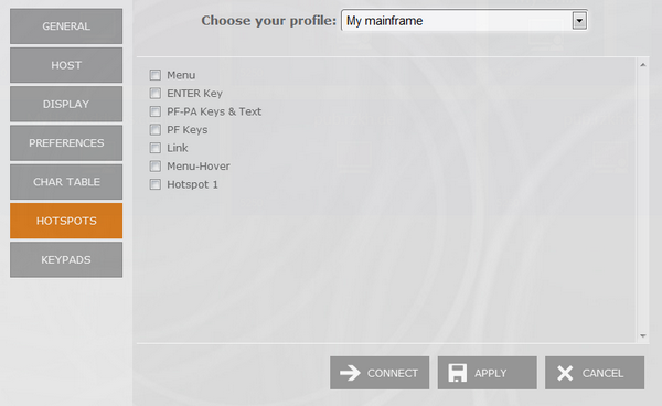 Web-based HTML5 TN3270 IBM Mainframe TN5250 IBM AS/400 Terminal Emulation Connection Edit HotSpots Menu Enter PF PA Keys Text Link Menu Hover